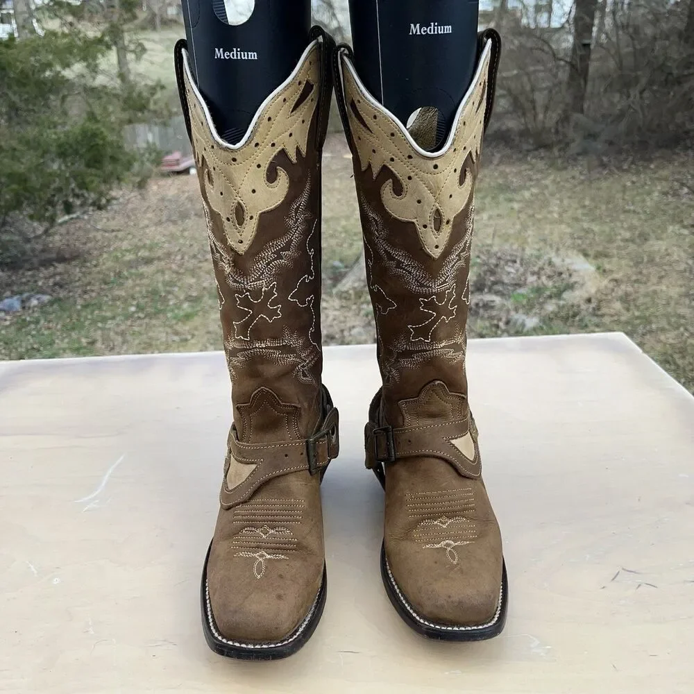 Reyme Western Equestrian Cowboys Boots Brown Leather US Size 6.5 Women